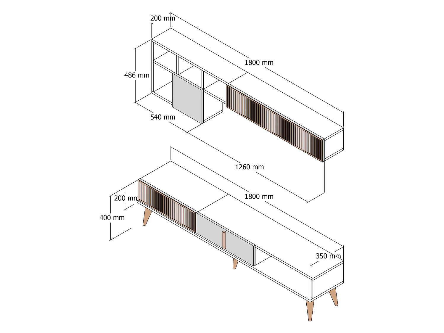 Parete Attrezzata Cavoti, Modulabile, Marrone Noce, Mobile Soggiorno, 11 Ripiani, 10 Vani