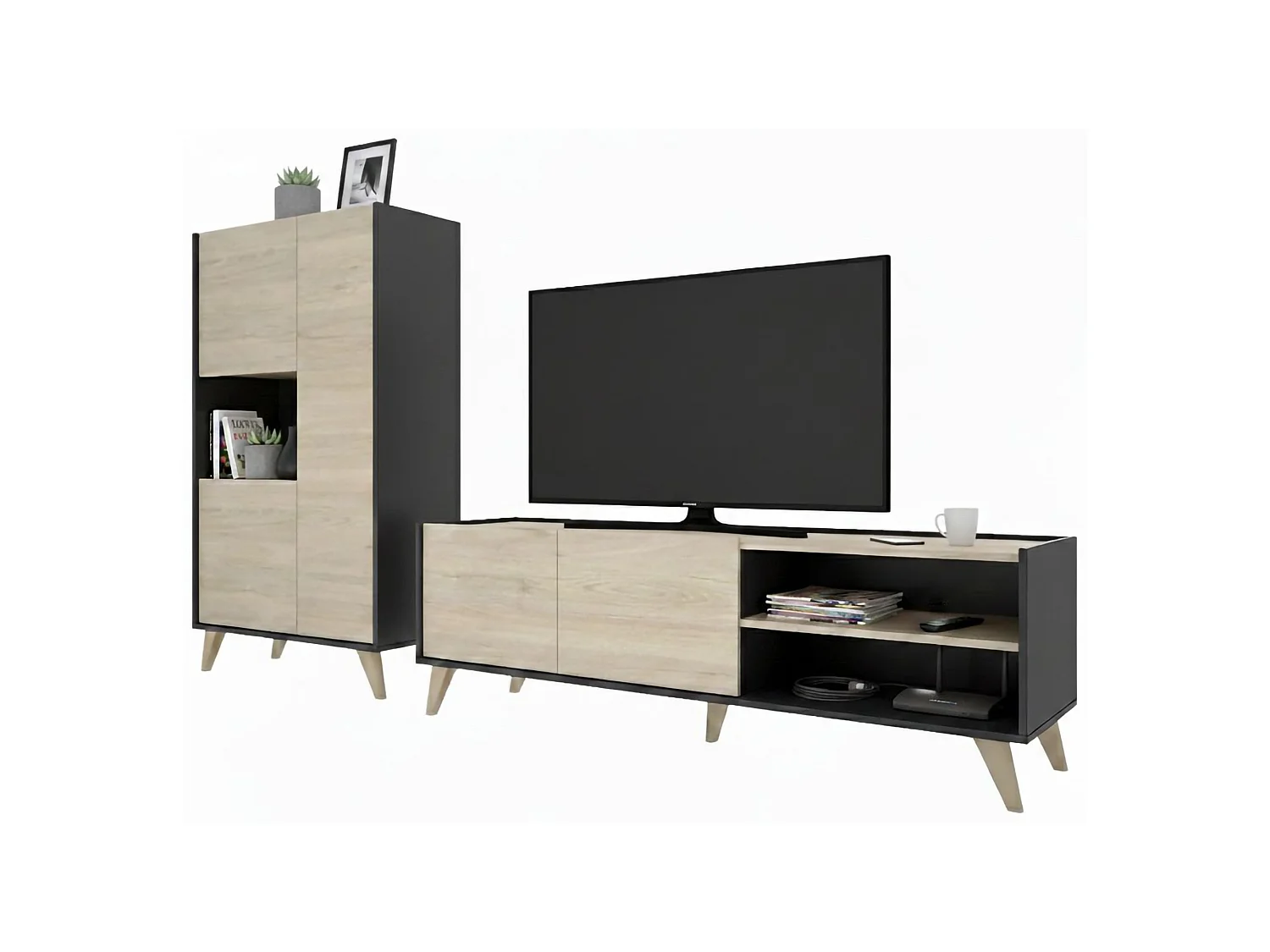 Set Mobili da Soggiorno Tulare, Modulabile, Marrone Rovere, 5 Ripiani, Apertura Battente, a Ribalta