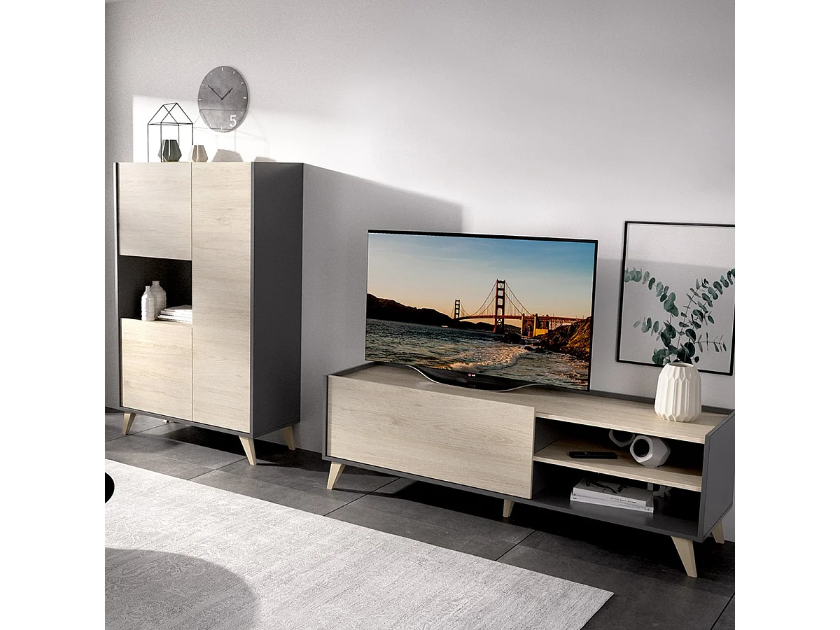 Set Mobili da Soggiorno Tulare, Modulabile, Marrone Rovere, 5 Ripiani, Apertura Battente, a Ribalta