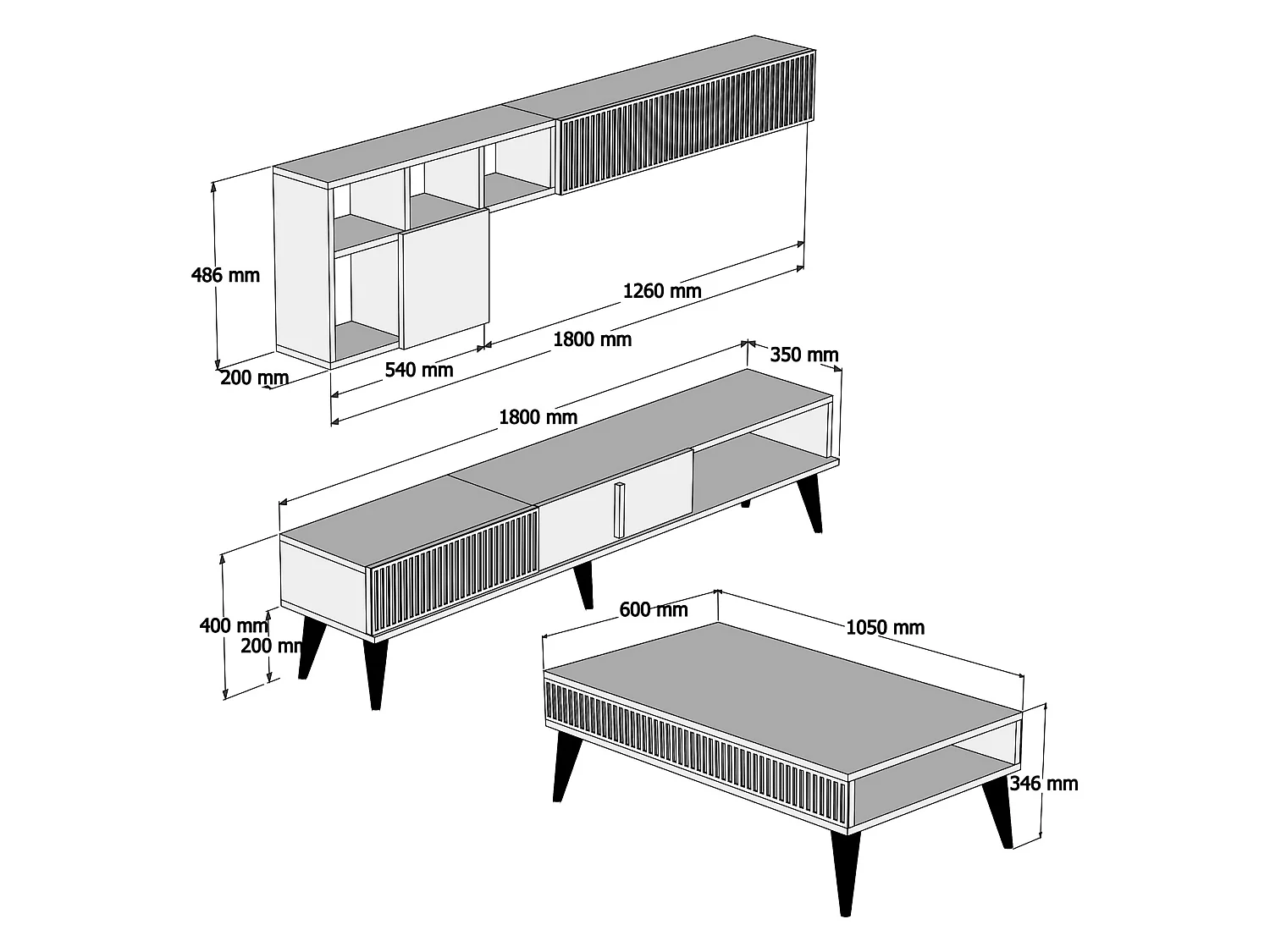 Set Mobili da Soggiorno Ollomont, Modulabile, Marrone Noce, 9 Ripiani, 2 Ante