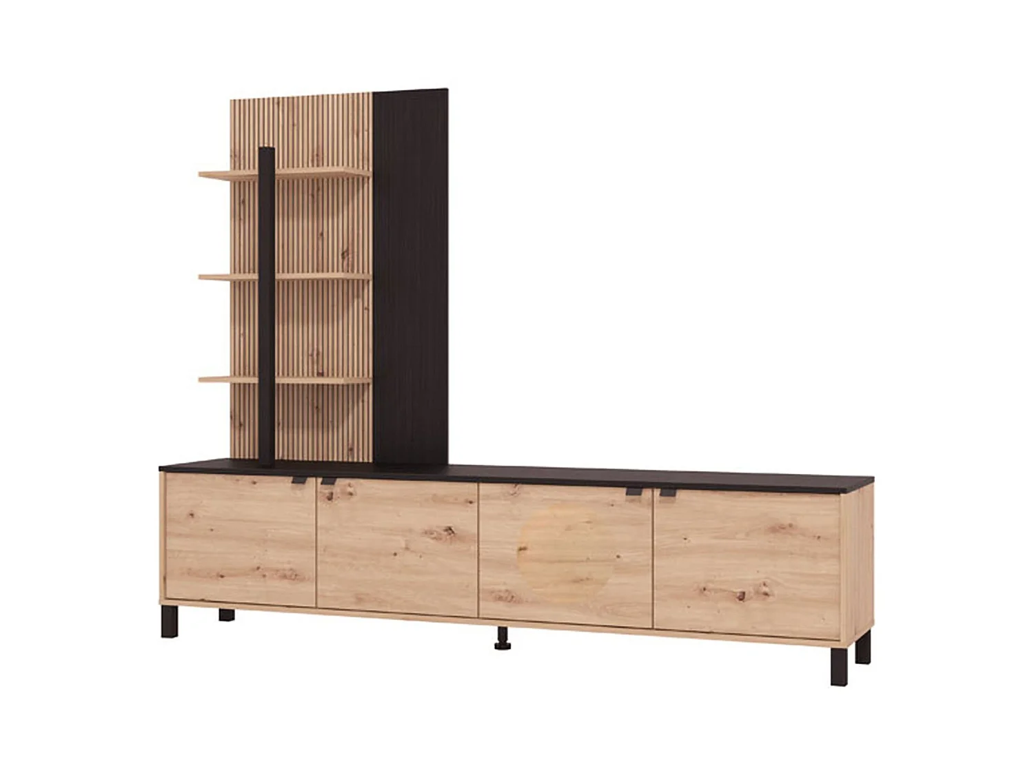 Parete Attrezzata Staletti, 4 Ripiani, Marrone Rovere Nodi, Mobile Soggiorno, 4 Vani, 4 Ante