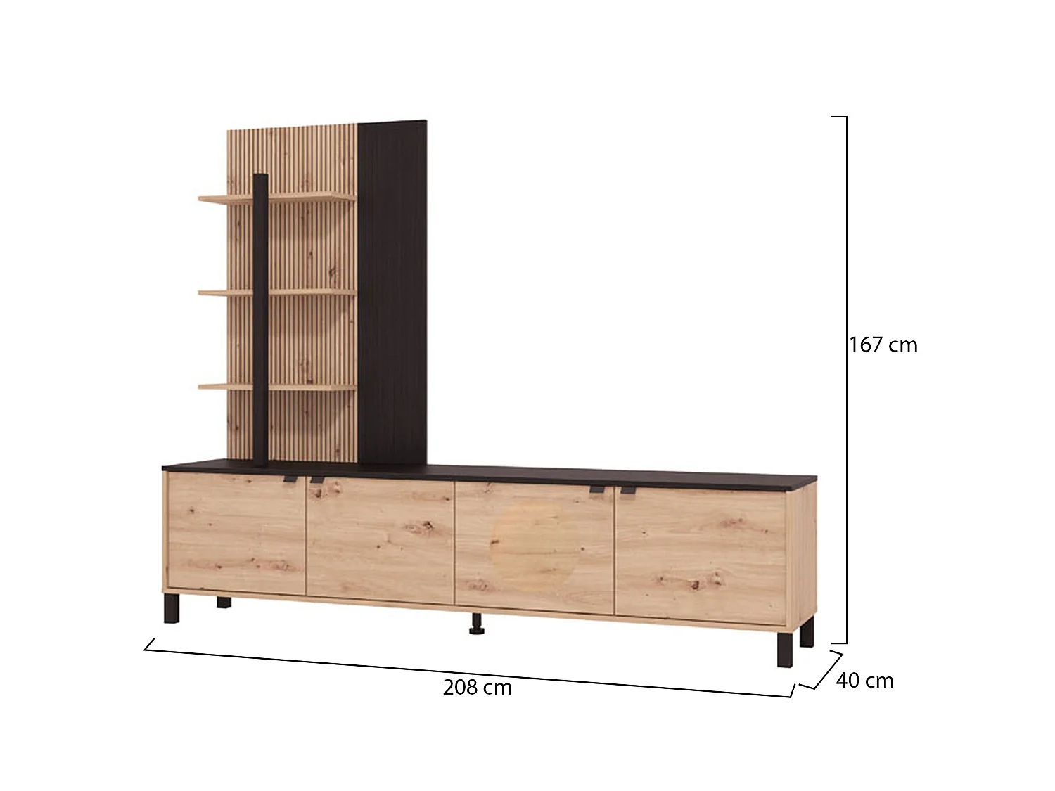 Parete Attrezzata Staletti, 4 Ripiani, Marrone Rovere Nodi, Mobile Soggiorno, 4 Vani, 4 Ante