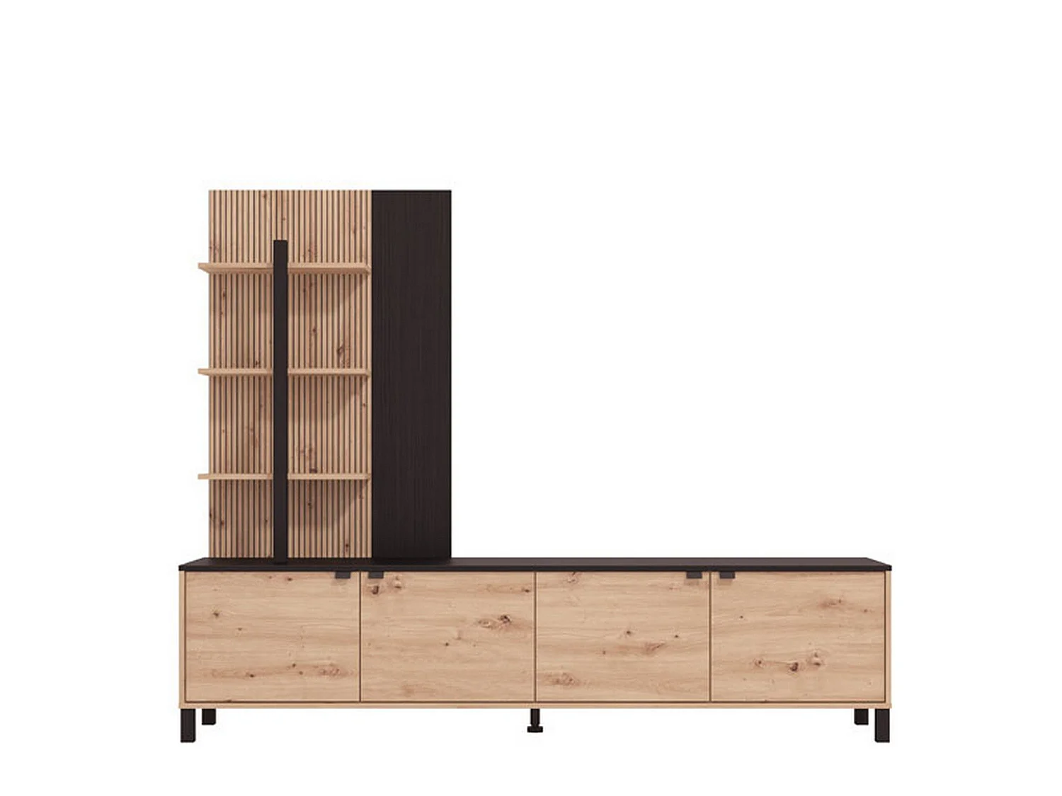 Parete Attrezzata Staletti, 4 Ripiani, Marrone Rovere Nodi, Mobile Soggiorno, 4 Vani, 4 Ante