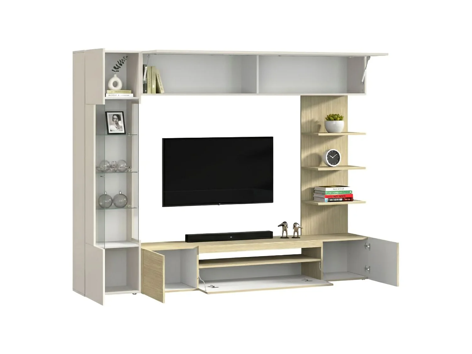 Parete Galatina, 8 étagères Made in Italy, érable marron, meuble salon, 5 portes, set modulable