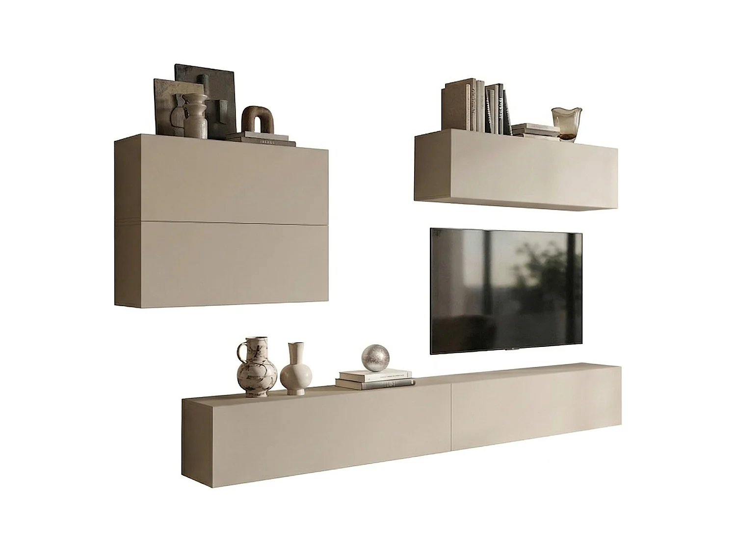 Parete Attrezzata Gate, Modulabile, Beige, Mobile Soggiorno, 5 Ripiani, Apertura Battente
