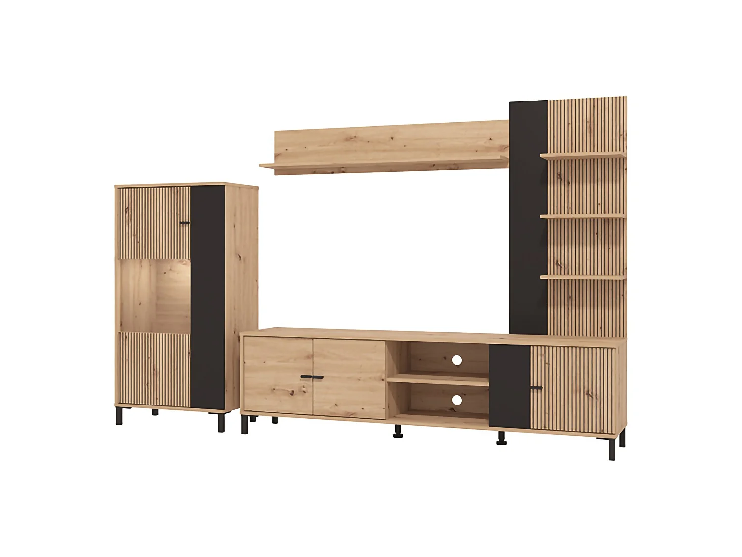 Parete Attrezzata Petrona, 8 Ripiani, Marrone Rovere Nodi, Mobile Soggiorno, Modulabile, 7 Vani