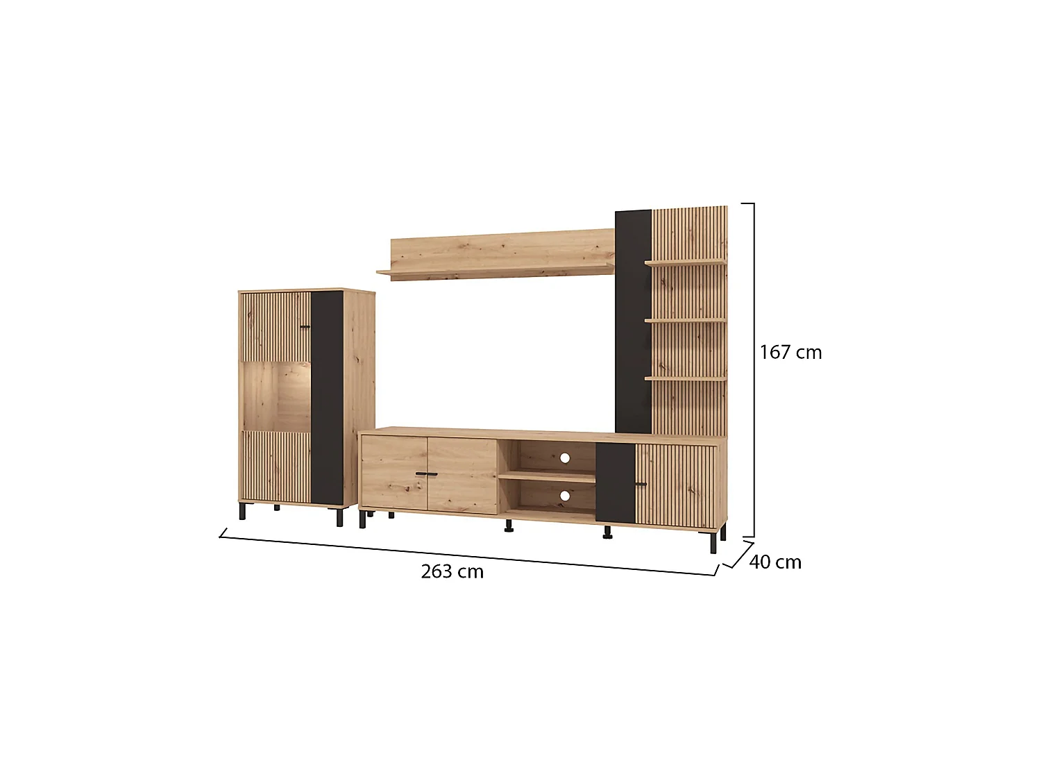 Parete Attrezzata Petrona, 8 Ripiani, Marrone Rovere Nodi, Mobile Soggiorno, Modulabile, 7 Vani