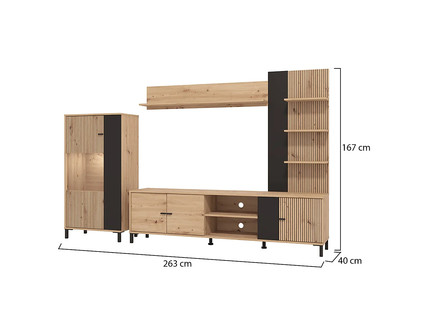 Parete Attrezzata Petrona, 8 Ripiani, Marrone Rovere Nodi, Mobile Soggiorno, Modulabile, 7 Vani