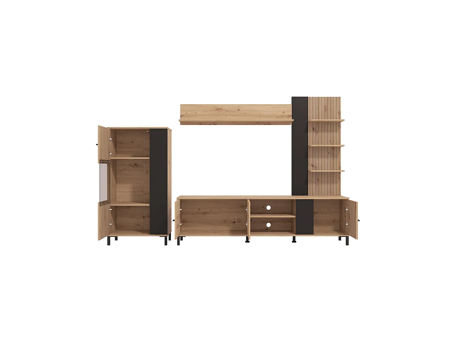 Parete Attrezzata Petrona, 8 Ripiani, Marrone Rovere Nodi, Mobile Soggiorno, Modulabile, 7 Vani