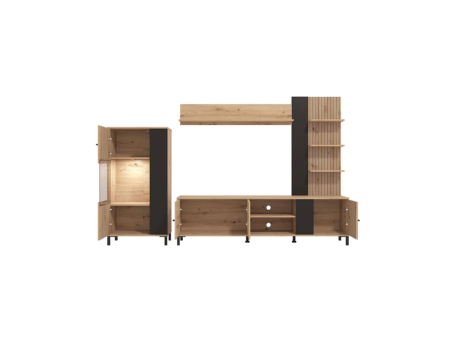 Parete Attrezzata Petrona, 8 Ripiani, Marrone Rovere Nodi, Mobile Soggiorno, Modulabile, 7 Vani