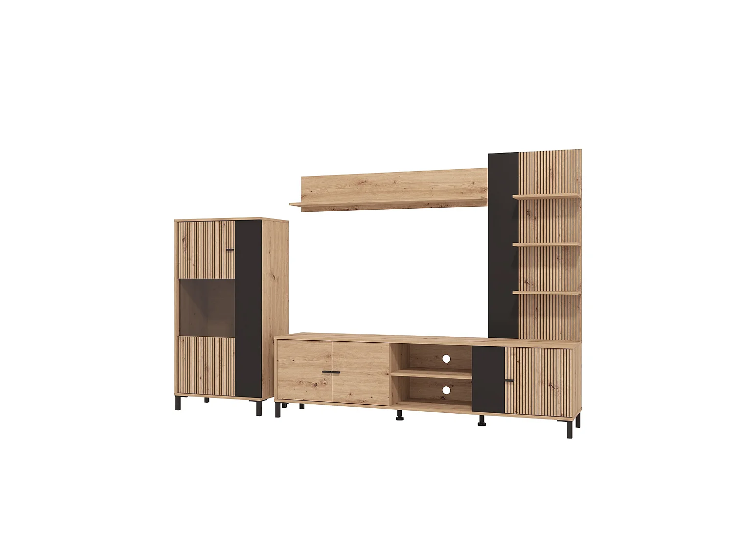 Parete Attrezzata Petrona, 8 Ripiani, Marrone Rovere Nodi, Mobile Soggiorno, Modulabile, 7 Vani