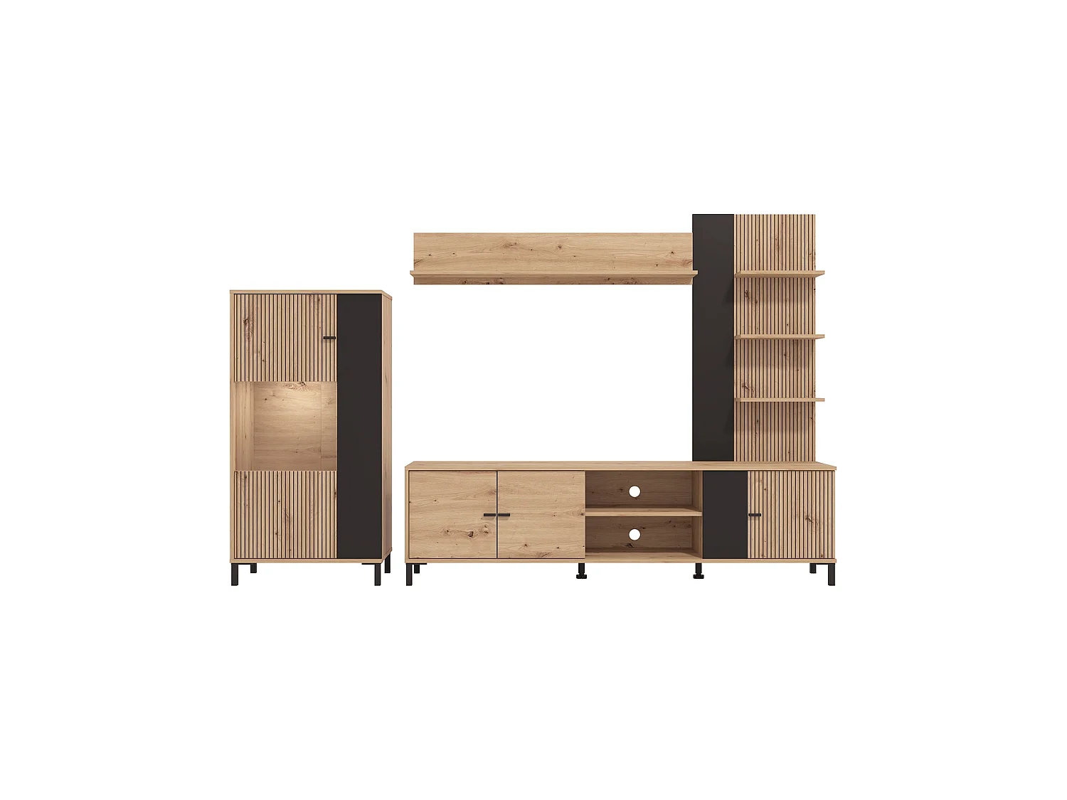 Parete Attrezzata Petrona, 8 Ripiani, Marrone Rovere Nodi, Mobile Soggiorno, Modulabile, 7 Vani