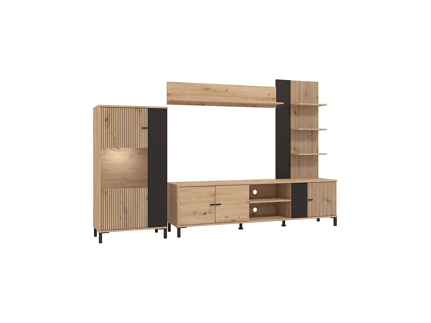 Parete Attrezzata Petrona, 8 Ripiani, Marrone Rovere Nodi, Mobile Soggiorno, Modulabile, 7 Vani