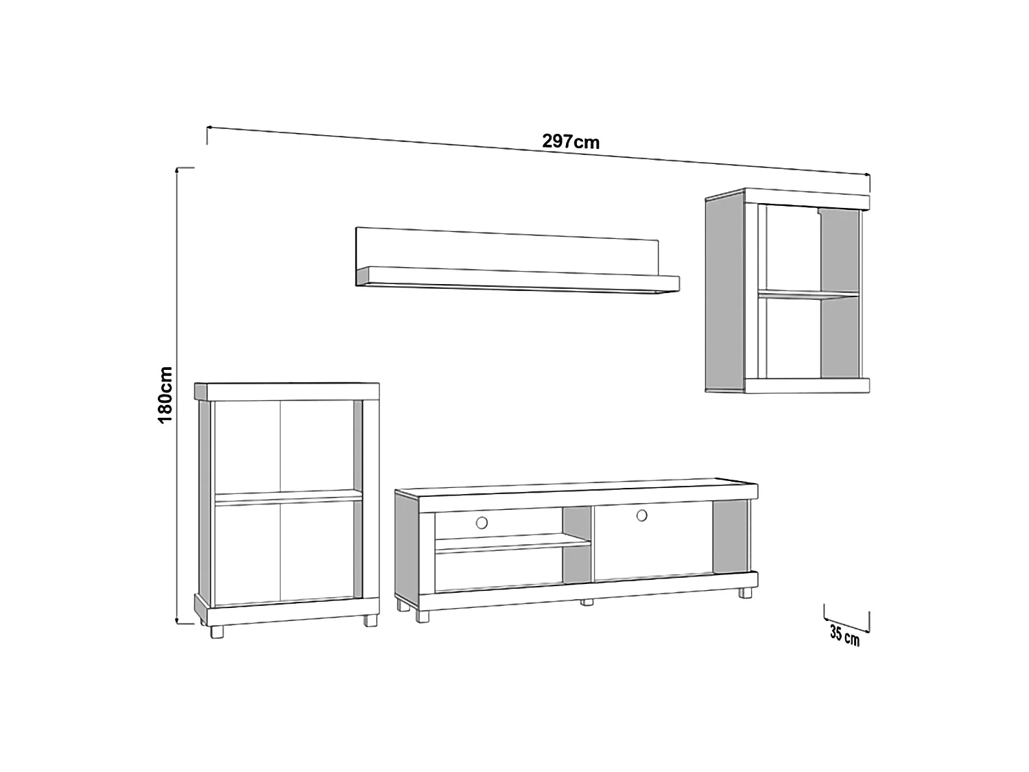 Set Mobili da Soggiorno Urbe, Modulabile, Marrone Opaco, 7 Ripiani, Apertura Battente, a Ribalta