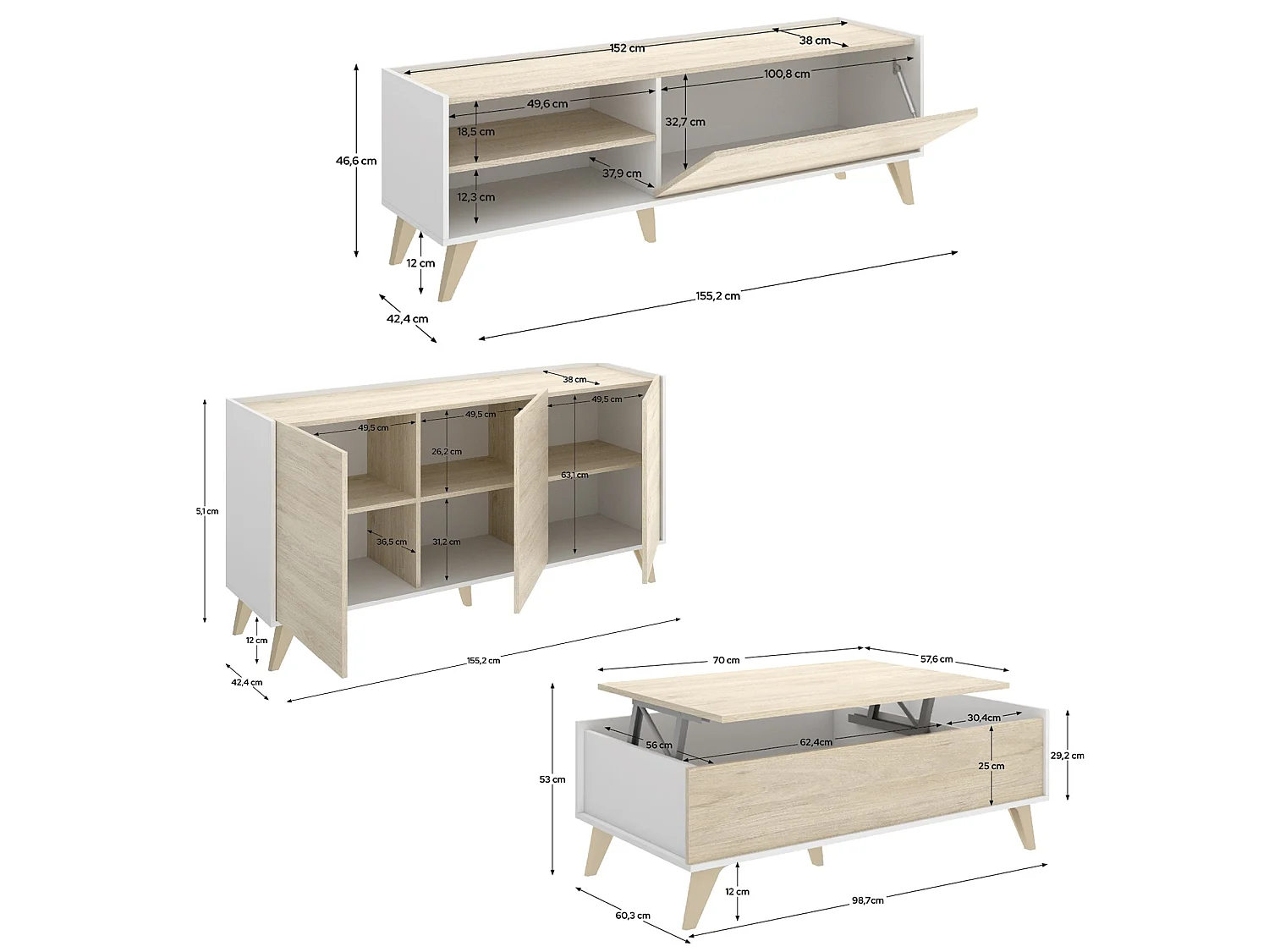 Set Mobili da Soggiorno Tellur, Modulabile, Marrone Rovere, 4 Ripiani, Apertura Battente, Sollevabile