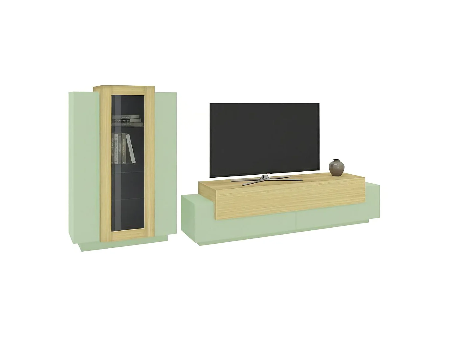 Parete Attrezzata Lazzate, Modulabile Made in Italy, Verde, Mobile Soggiorno, 10 Ripiani, Apertura a Ribalta, Battente
