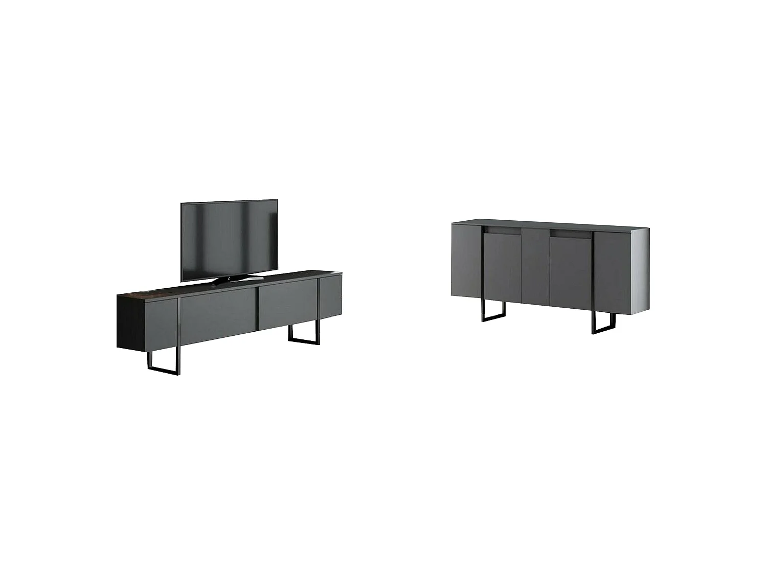 Set Mobili da Soggiorno Pignano, Modulabile, Nero Antracite, 4 Ripiani, Apertura Battente, a Ribalta