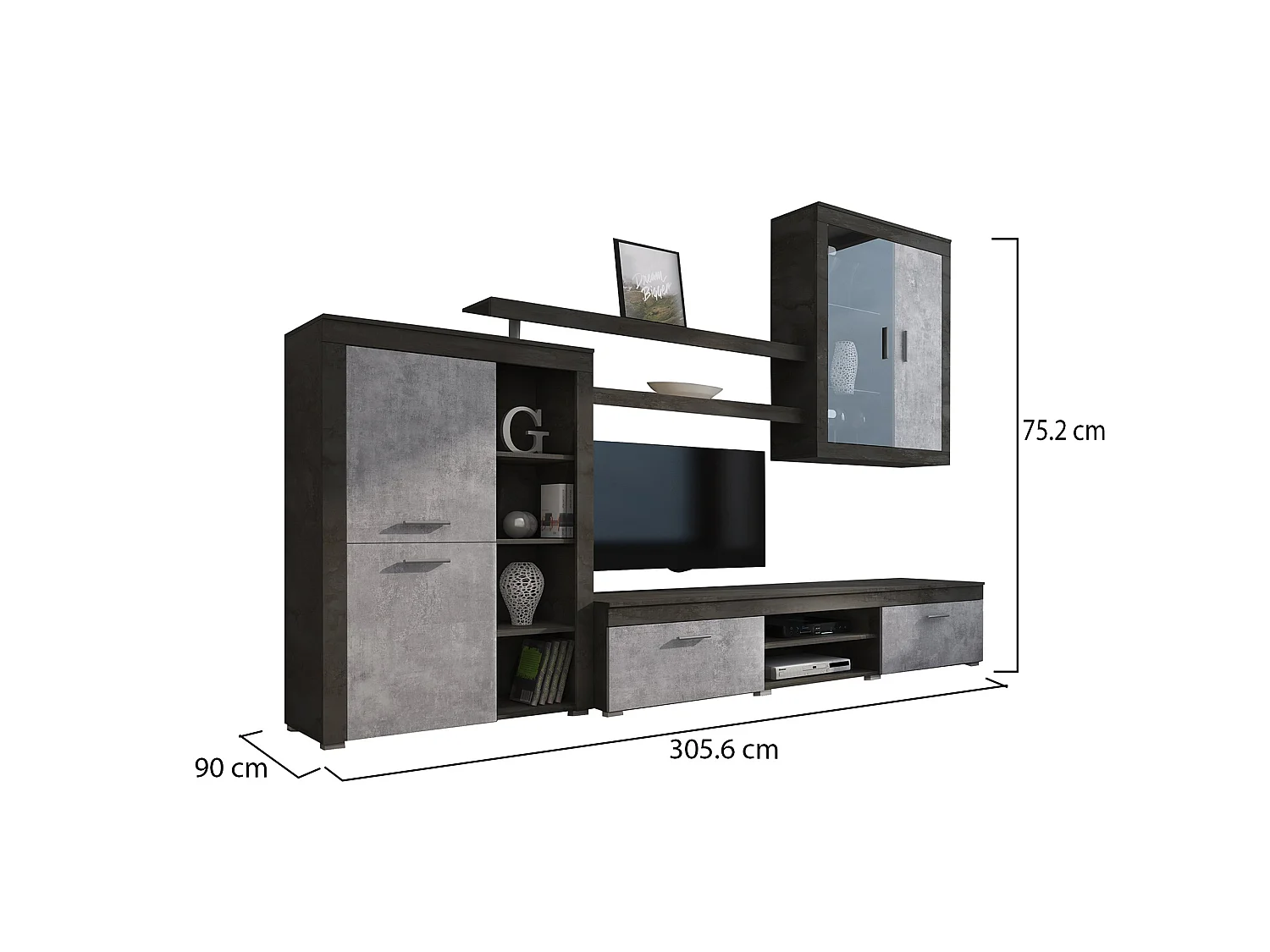 Mur d'Ensemble Casies, 11 Étagères, Noir Anthracite, Modulable, 18 Compartiments, Meuble de Séjour