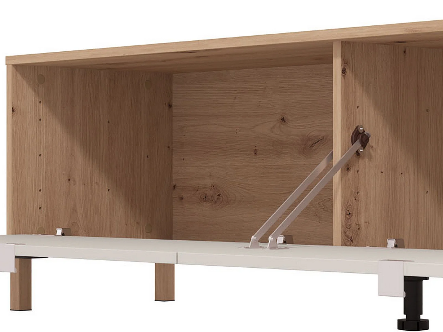 Parete Attrezzata Alunzio, 5 Ripiani, Bianco Crema, Mobile Soggiorno, un Cassetto, Modulabile