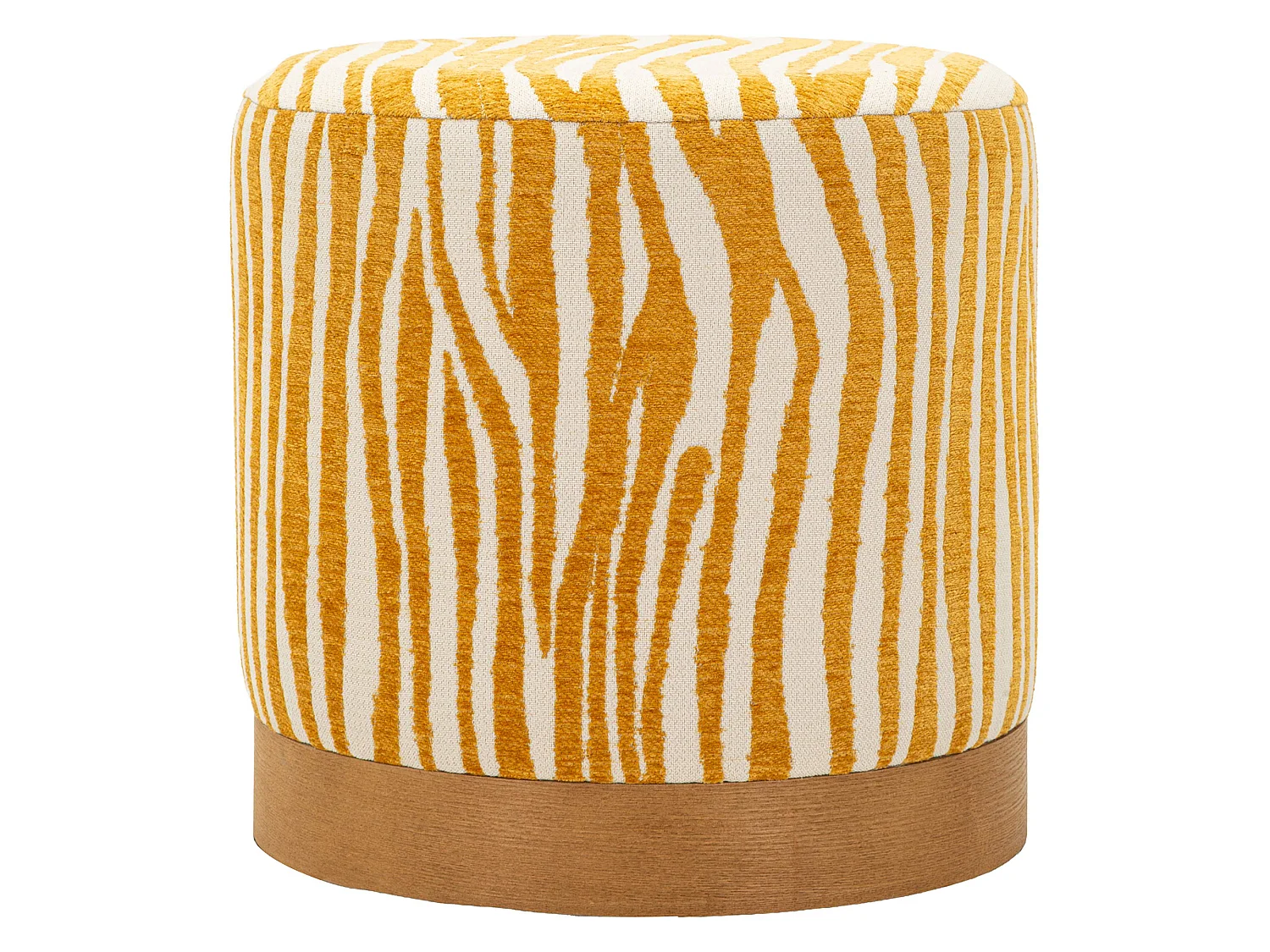 Pouf Faleli, effet zébré, 41x42x41h cm jaune moutarde, forme ronde, structure couleur or