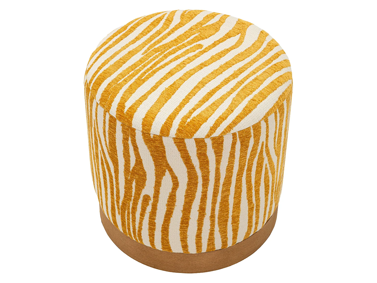 Pouf Faleli, effet zébré, 41x42x41h cm jaune moutarde, forme ronde, structure couleur or