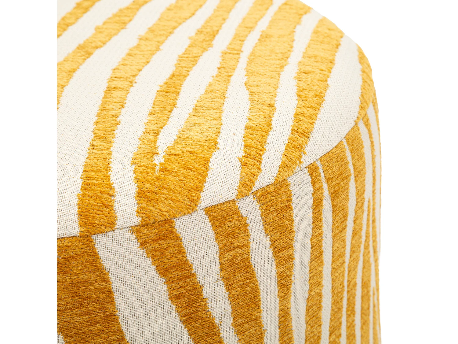 Pouf Faleli, effet zébré, 41x42x41h cm jaune moutarde, forme ronde, structure couleur or