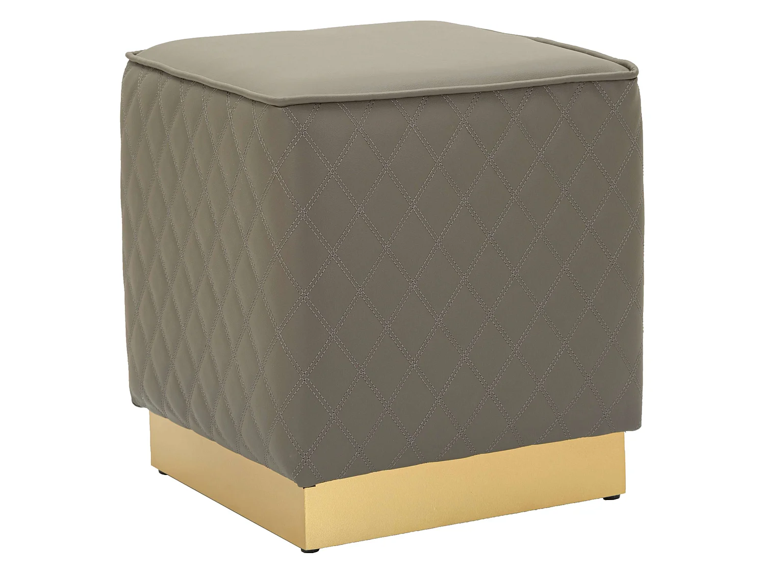 Pouf Daseloba, Revêtement Matelassé en Similicuir, 38x38x38h cm Gris Taupe, Forme Carrée, Structure Couleur Or