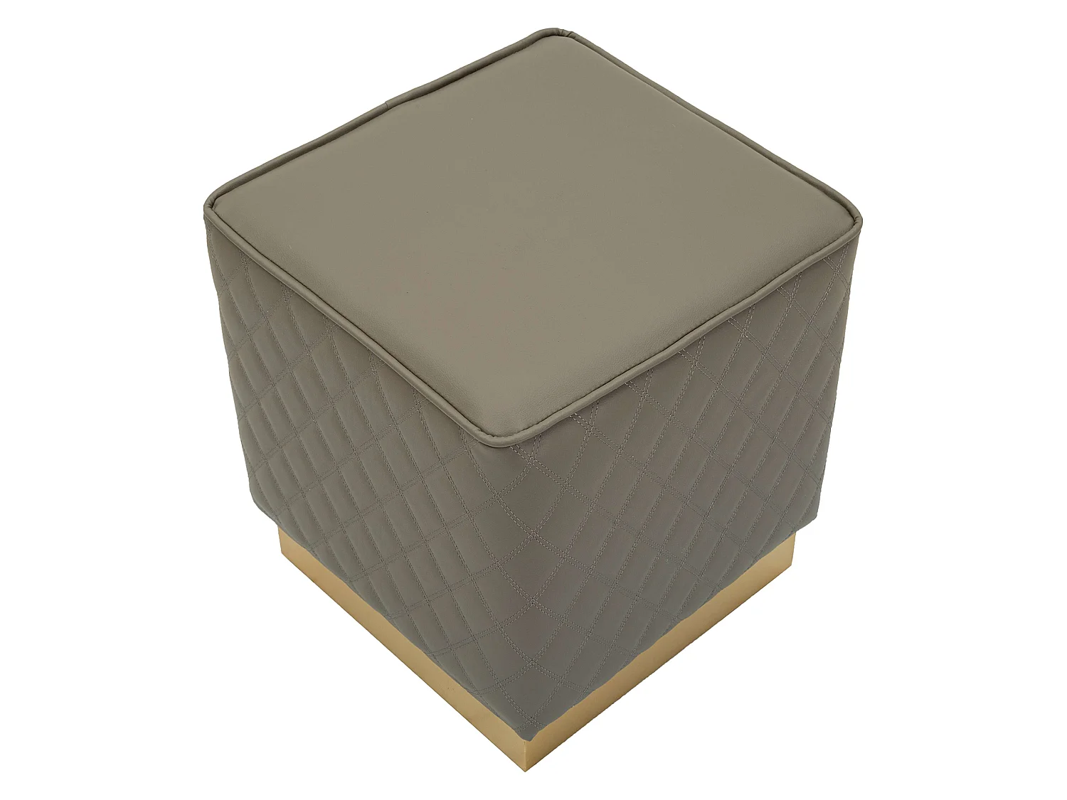 Pouf Daseloba, Revêtement Matelassé en Similicuir, 38x38x38h cm Gris Taupe, Forme Carrée, Structure Couleur Or