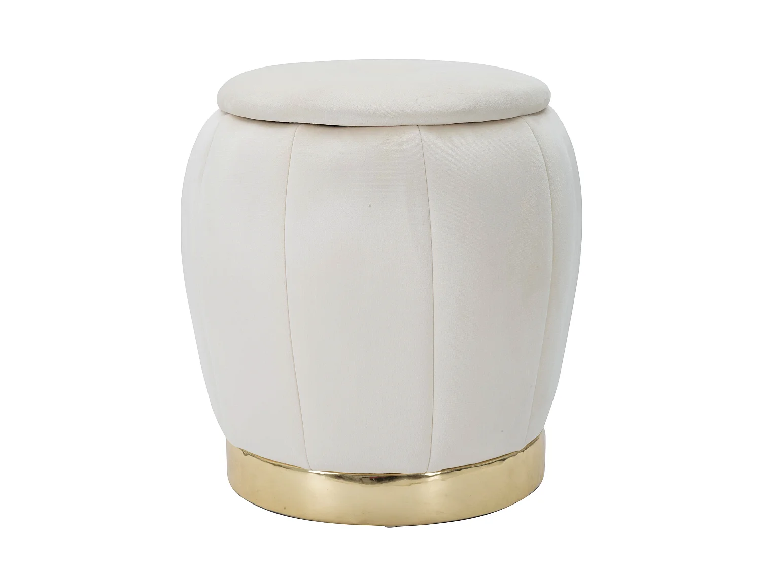 Pouf Contenant Trevel, Forme Ronde, 43x43x43h cm Blanc Crème, Structure dorée, Tissu
