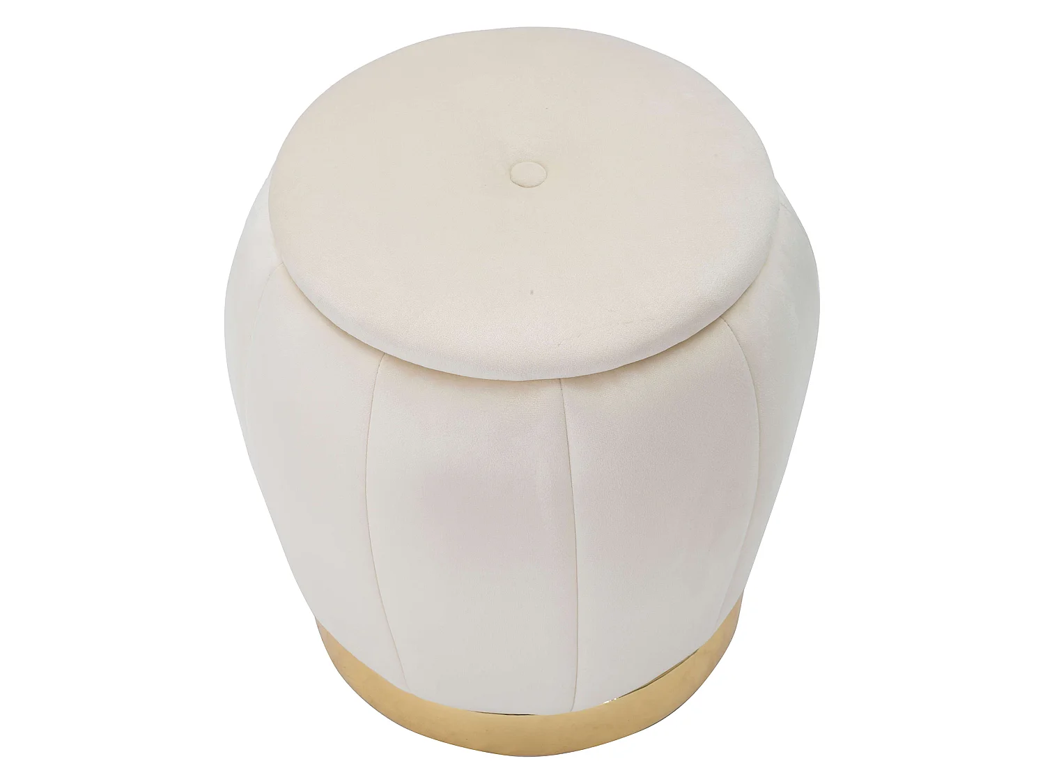 Pouf Contenant Trevel, Forme Ronde, 43x43x43h cm Blanc Crème, Structure dorée, Tissu