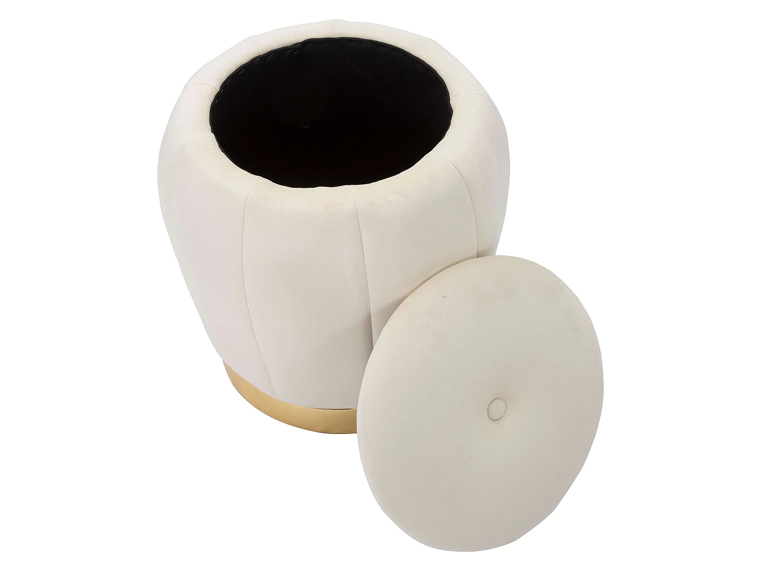 Pouf Contenant Trevel, Forme Ronde, 43x43x43h cm Blanc Crème, Structure dorée, Tissu