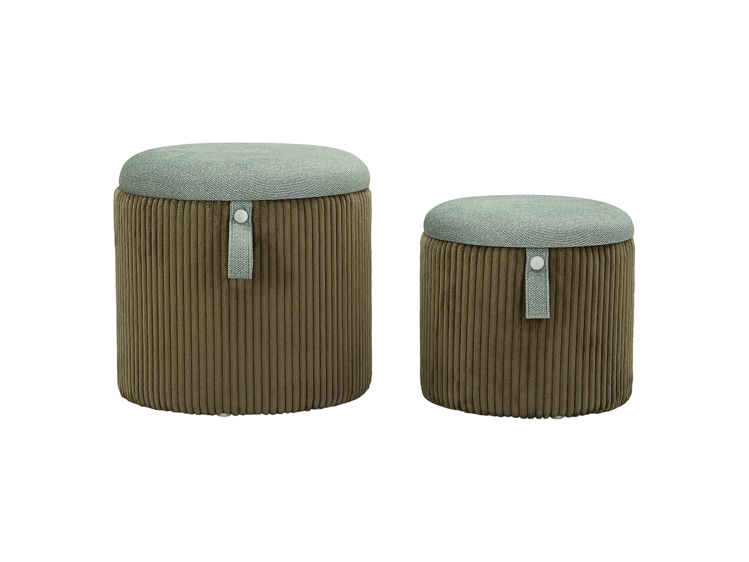 Pouf Coffre Fianar, lot de 2, 38x38x38h cm Vert, Forme Ronde, Structure en Tissu