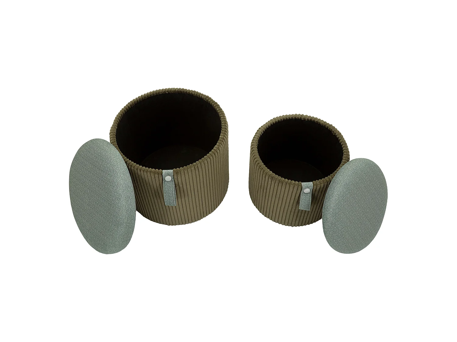 Pouf Coffre Fianar, lot de 2, 38x38x38h cm Vert, Forme Ronde, Structure en Tissu