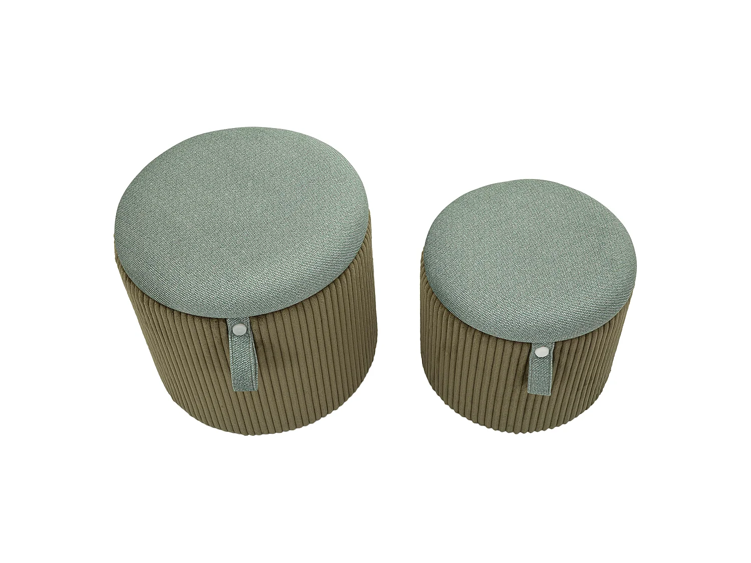 Pouf Coffre Fianar, lot de 2, 38x38x38h cm Vert, Forme Ronde, Structure en Tissu