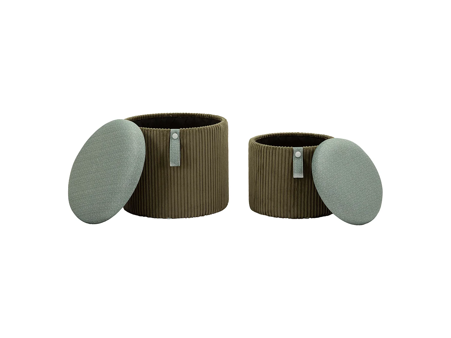 Pouf Coffre Fianar, lot de 2, 38x38x38h cm Vert, Forme Ronde, Structure en Tissu