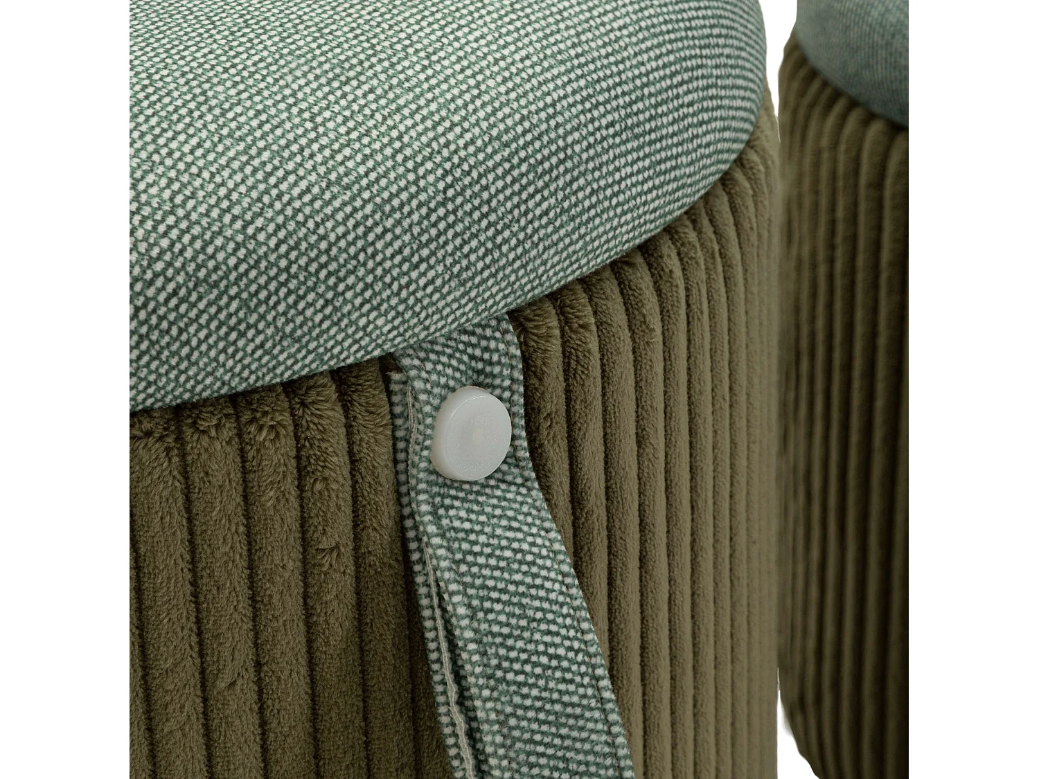 Pouf Coffre Fianar, lot de 2, 38x38x38h cm Vert, Forme Ronde, Structure en Tissu
