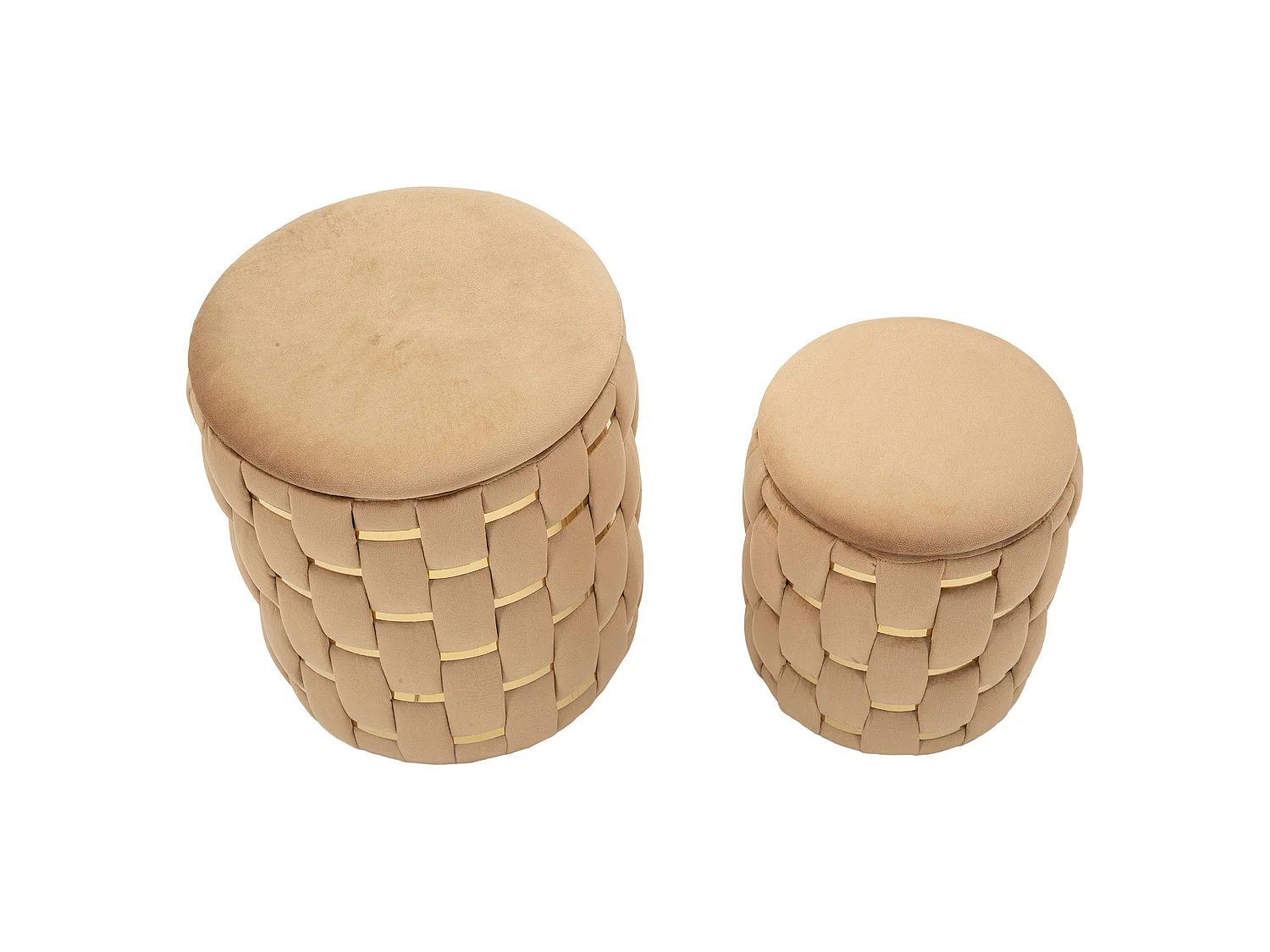 Pouf de rangement Kasane, ensemble de 2, 37x37x42h cm Rose, forme ronde, structure dorée