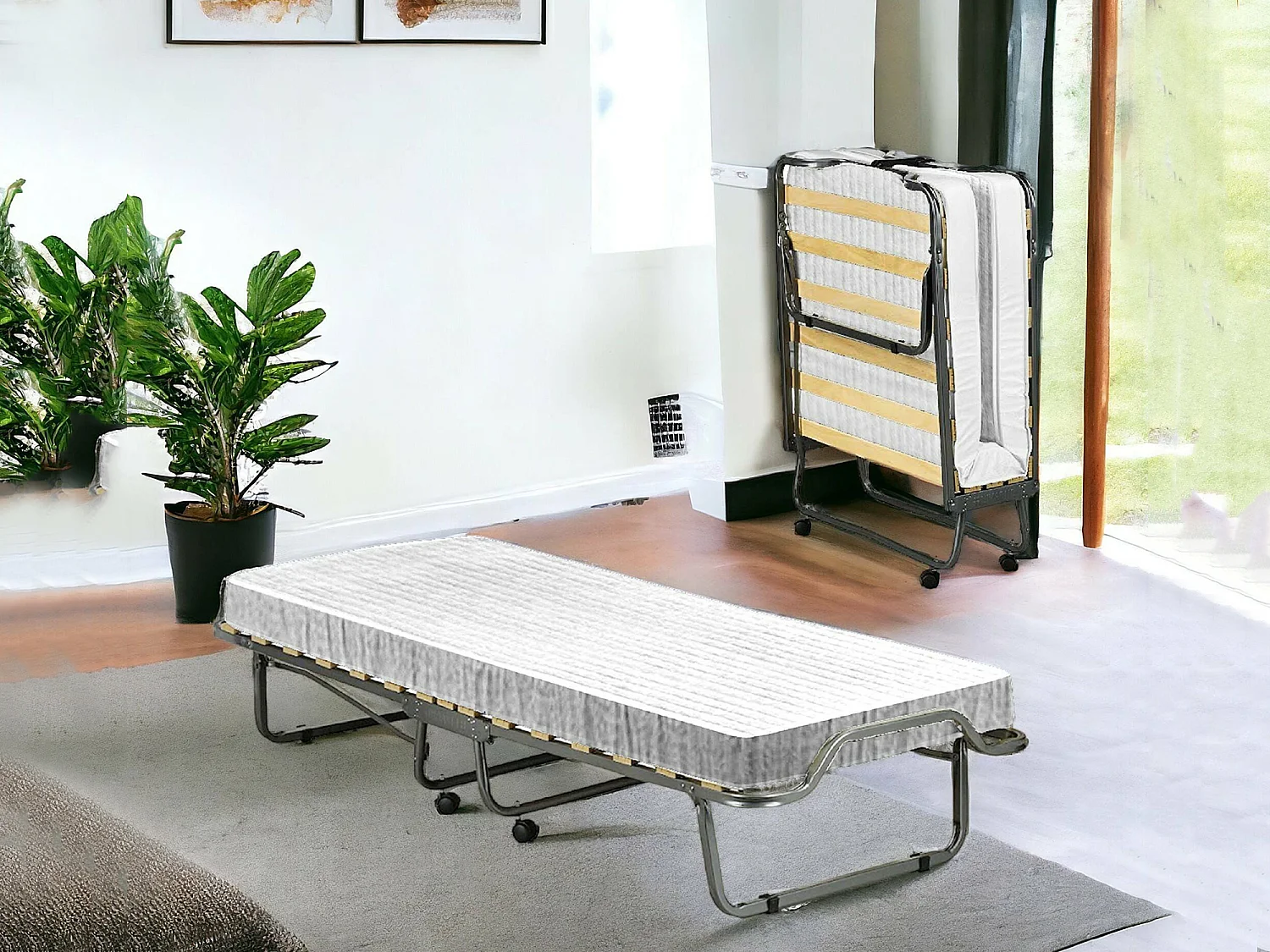 Cama Plegable Chiauci, Colchón Incluido Made in Italy, Blanco, Camastro, Tamaño Colchón 80x190x10 cm, Acolchado