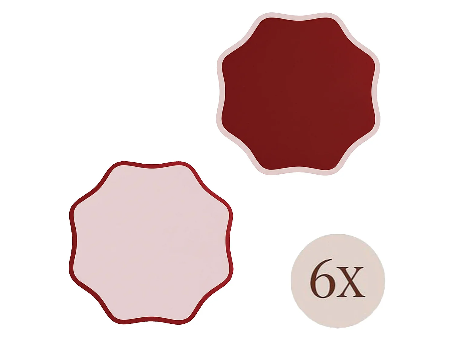 Tovaglietta Americana Hati, set da 6, Bordo Ondulato, Coppia Bicolore Made in Italy, 40x40 cm Rosso, Lavabile, Colore Struttura Rosa
