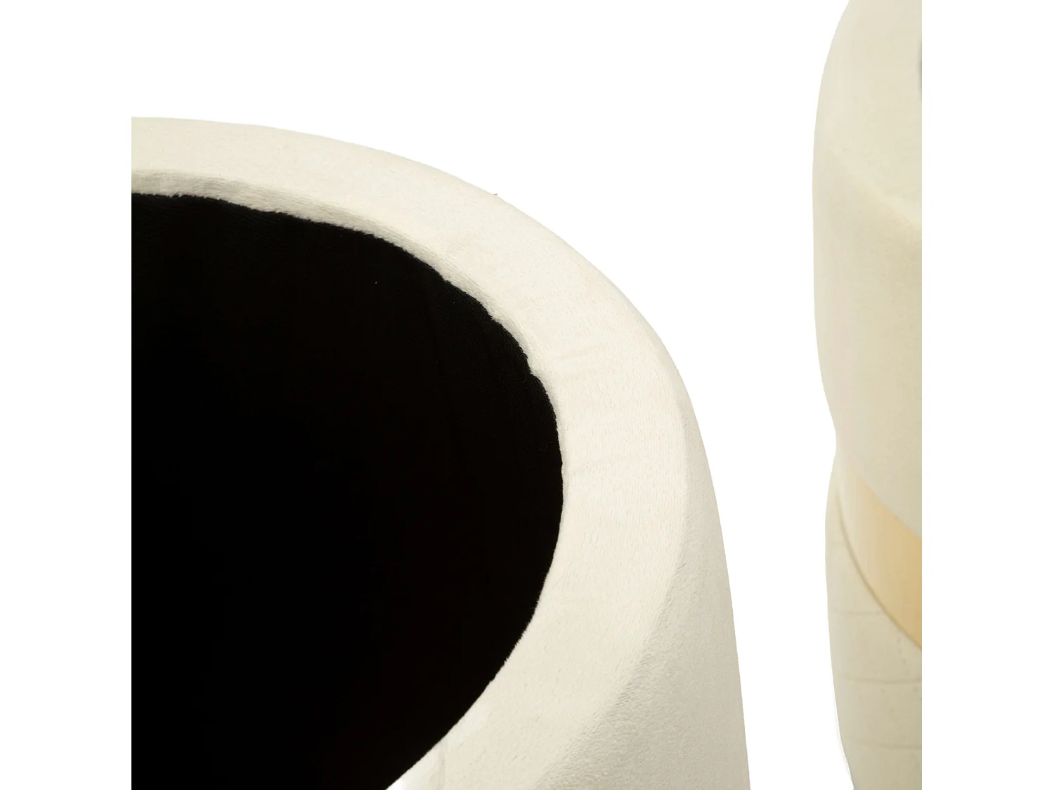 Pouf de rangement Maun, set de 2, 37x37x42h cm Blanc Crème, Forme Ronde, Structure couleur or