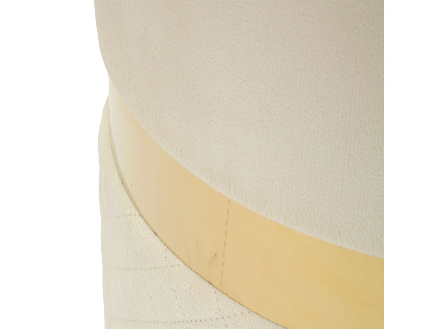 Pouf de rangement Maun, set de 2, 37x37x42h cm Blanc Crème, Forme Ronde, Structure couleur or