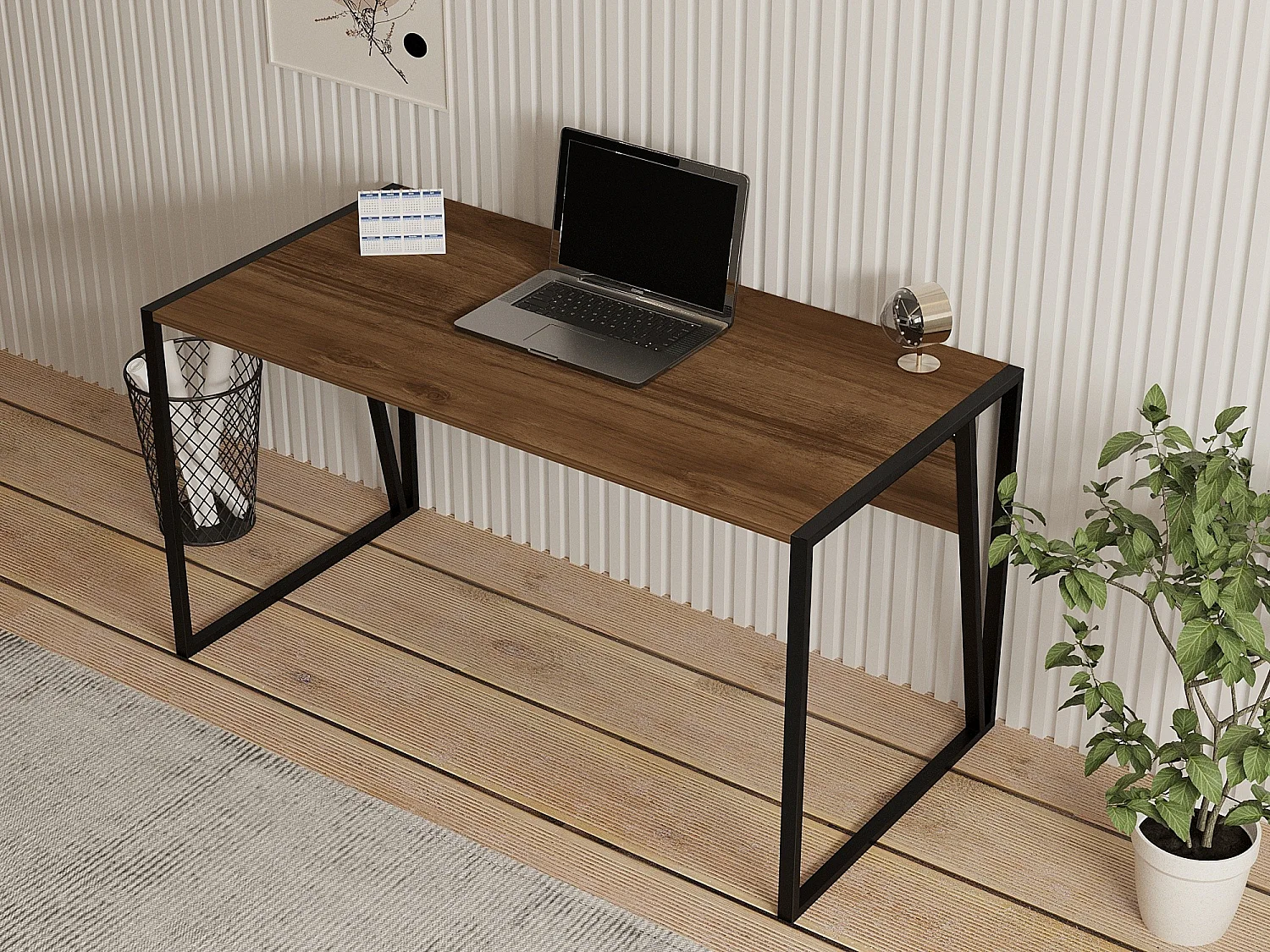Bureau Frascati, un plateau, 140x70x74h cm Marron Noyer, teinte plateau noyer, structure noire