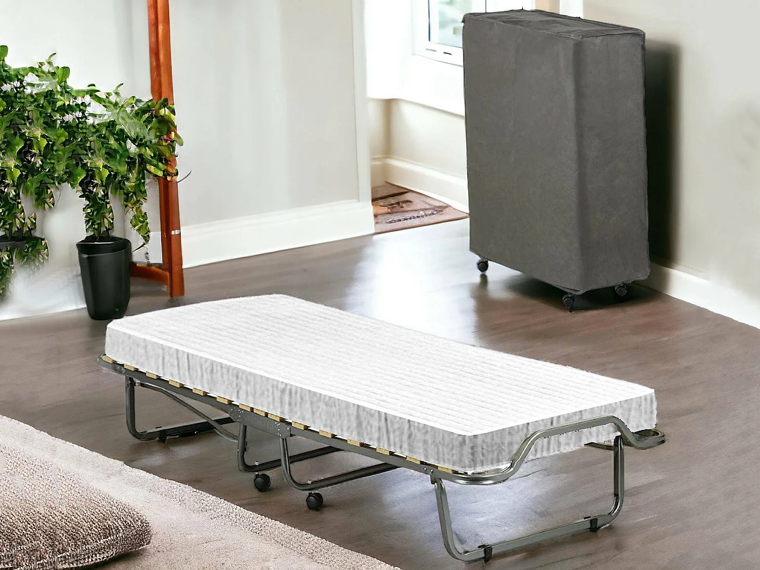 Cama Plegable Chiauci, Colchón Incluido Made in Italy, Blanco, Desenfundable, Tamaño Colchón 80x190x10 cm