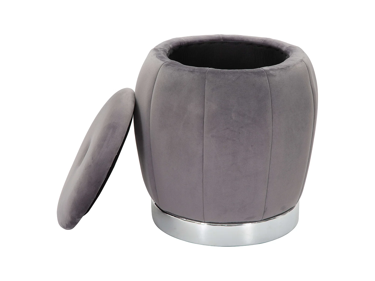 Pouf de Rangement Trevel, Forme Ronde, 43x43x43h cm Gris, Structure Couleur Argent, Matière Structure en Tissu