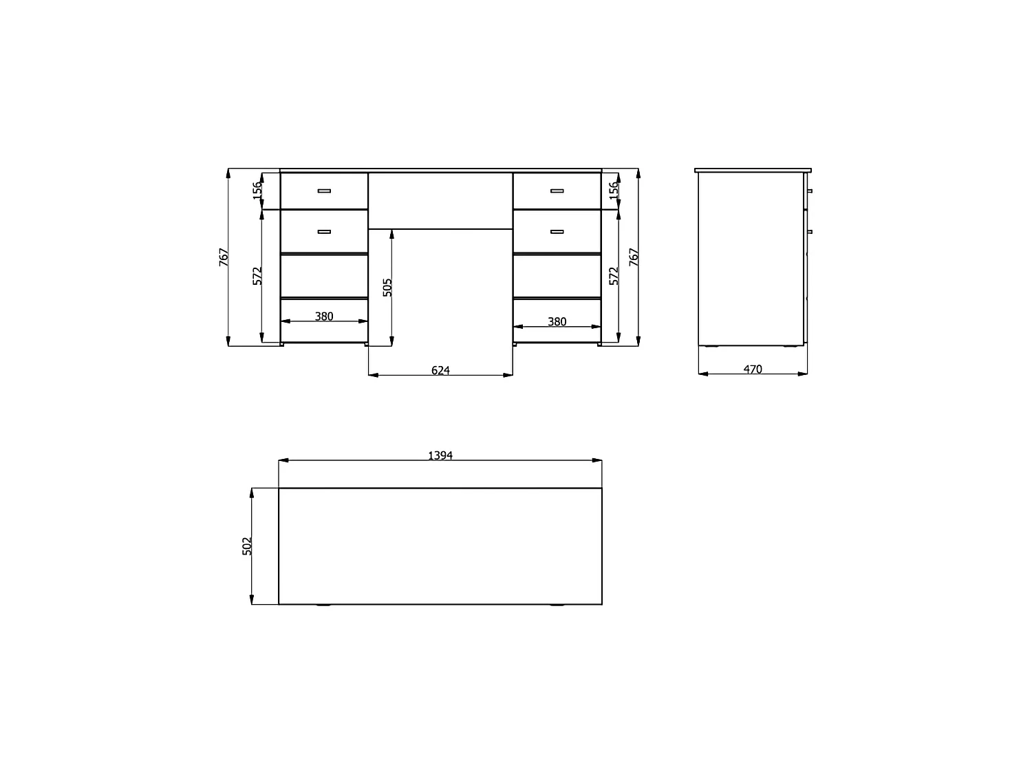 Scrivania Ziro, 2 Cassetti, 140x50x77h cm Bianco Opaco, 3 Ripiani, 2 Ante