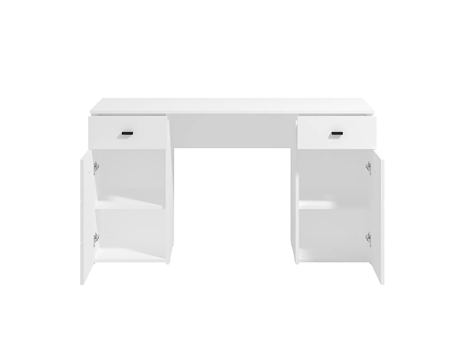 Scrivania Ziro, 2 Cassetti, 140x50x77h cm Bianco Opaco, 3 Ripiani, 2 Ante
