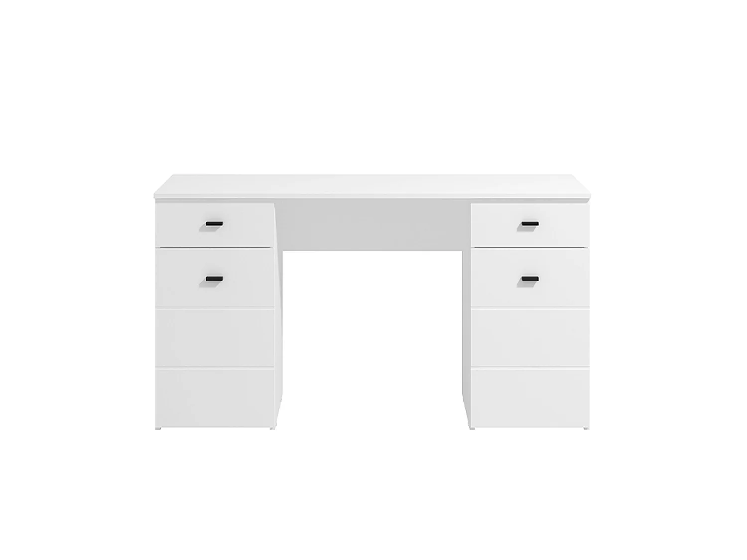 Scrivania Ziro, 2 Cassetti, 140x50x77h cm Bianco Opaco, 3 Ripiani, 2 Ante