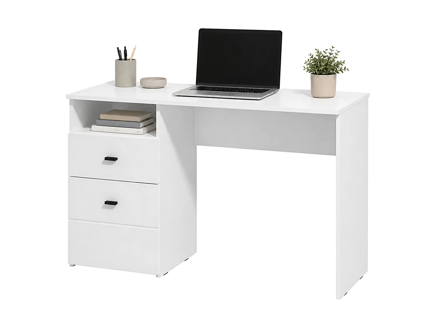 Secrétaire Frutal, 2 tiroirs, 127x51x77h cm blanc mat, 2 étagères, un compartiment