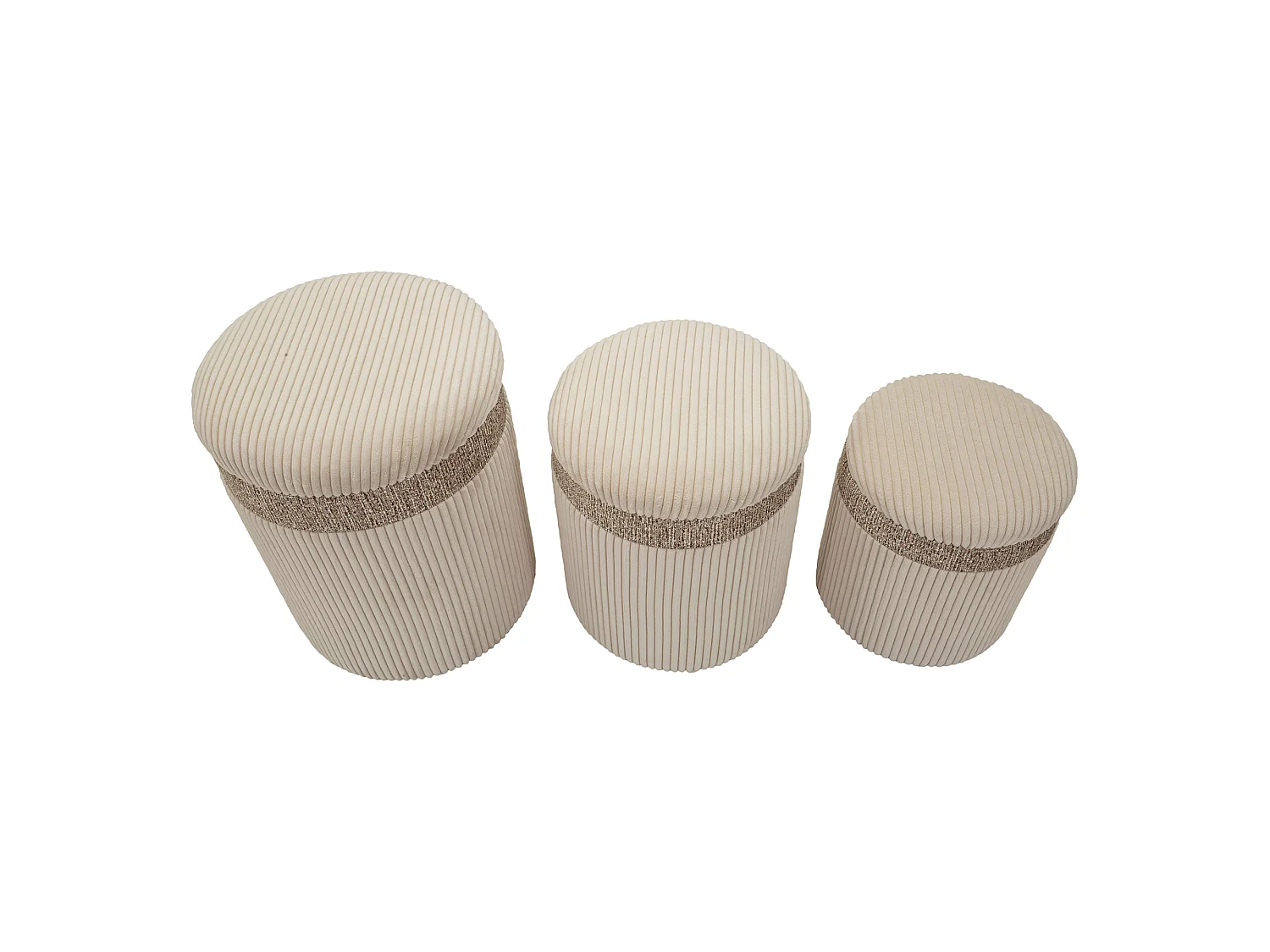 Pouf Coffre Ghanzi, set de 3, 41x41x50h cm Beige, Forme Ronde, Structure en Tissu