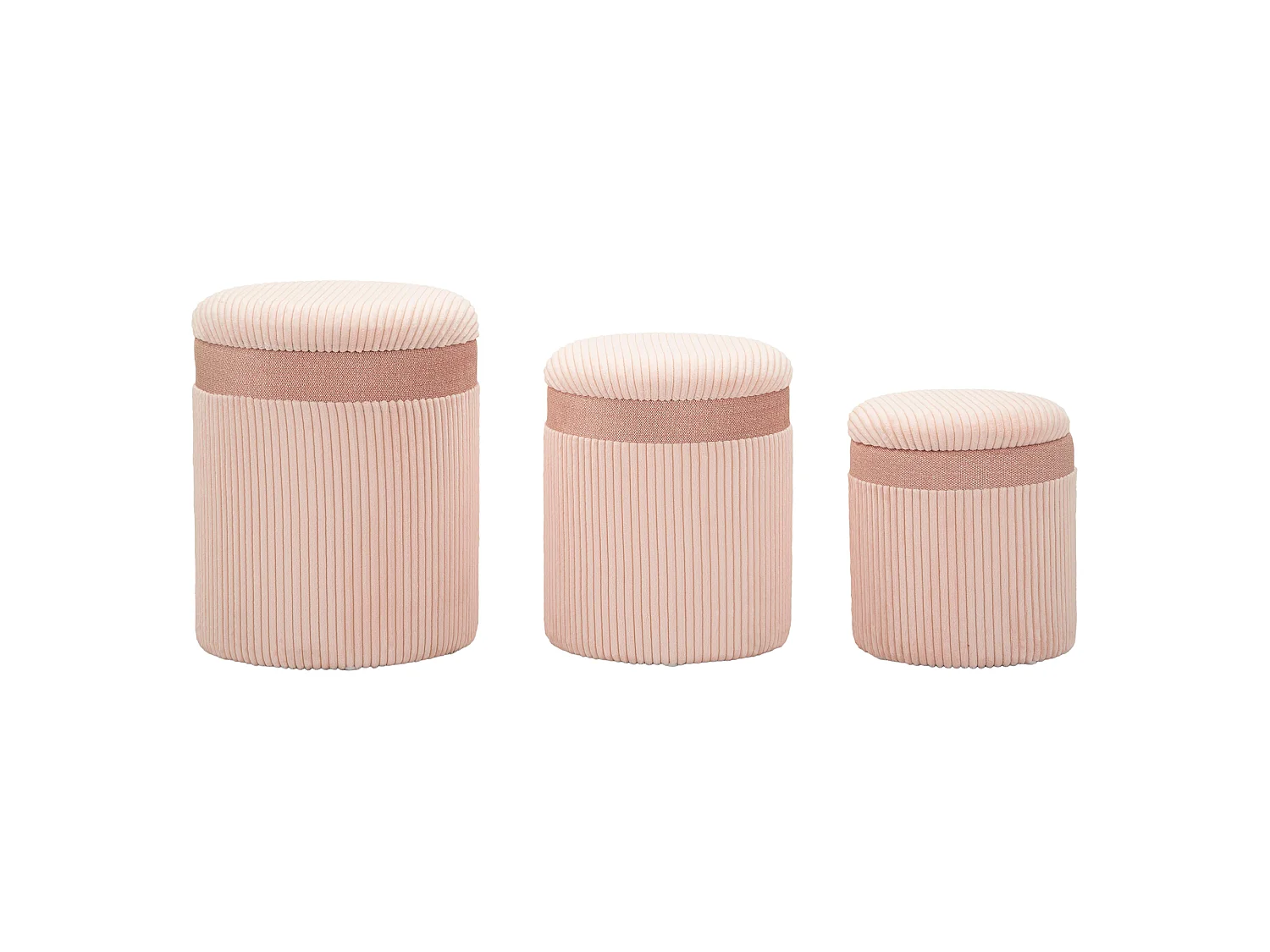 Pouf de Rangement Ghanzi, ensemble de 3, 41x41x50h cm Rose, Forme Ronde, Structure en Bois Mélaminé